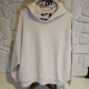 Lands' End Oversized Warm Cozy Beige Hooded Pullover Side Pockets Size L